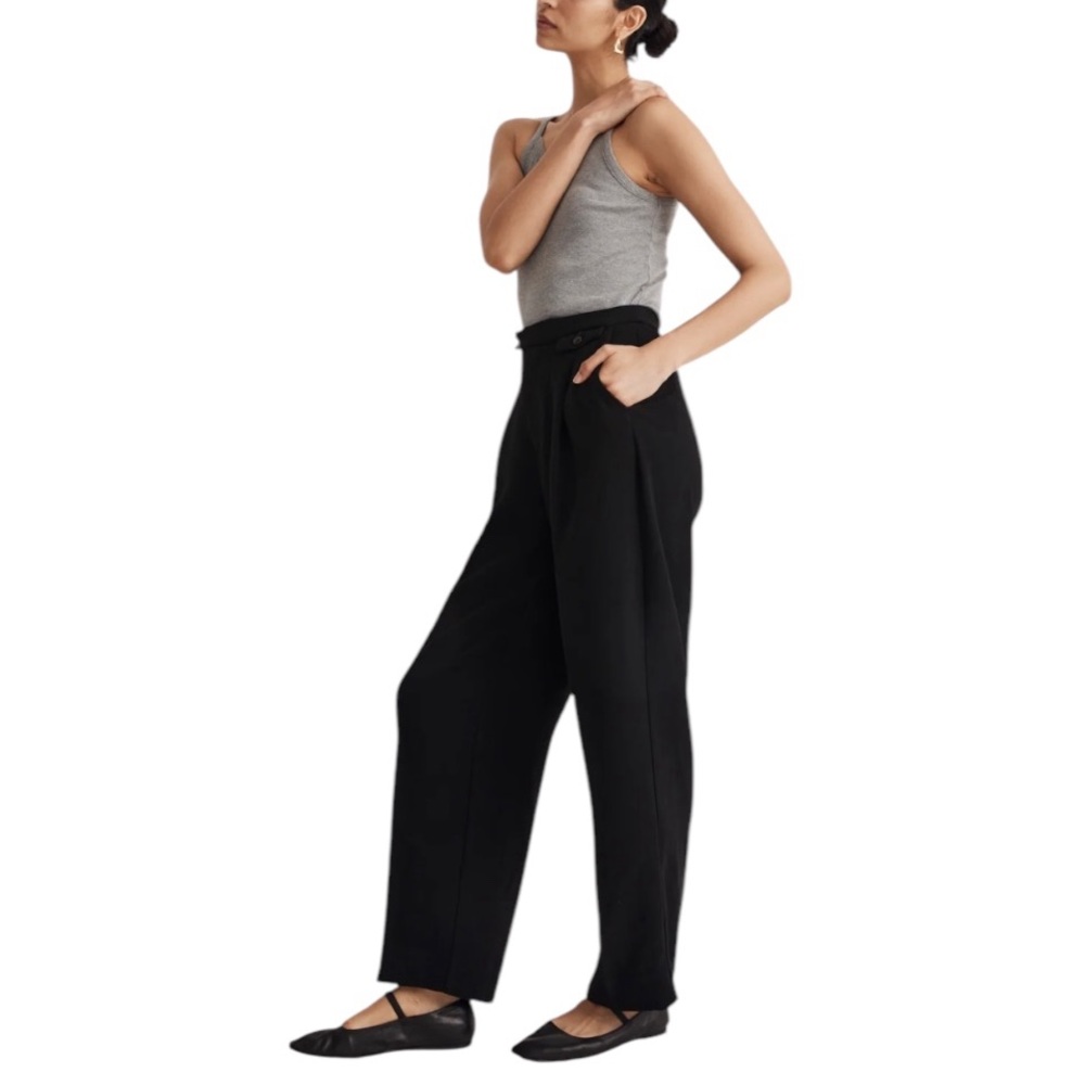 MADEWELL The Petite Rosedale High-Rise Straight Crepe Pant in True Black - Picture 2 of 4
